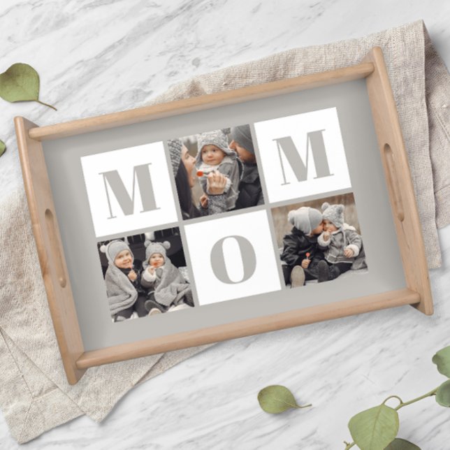 Mom 3 Photo Collage Gray Serving Tray (Creator Uploaded)