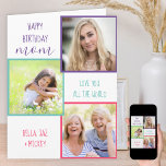 Mom 3 Photo Collage Personalized Birthday Card<br><div class="desc">Personalized birthday card for mom. The template is set for you to upload 3 of your favorite photos and add your name(s). Your photos are displayed in square / instagram format and you can also edit the wording if you wish. Inside, the card reads "wishing you a fabulous birthday" and,...</div>