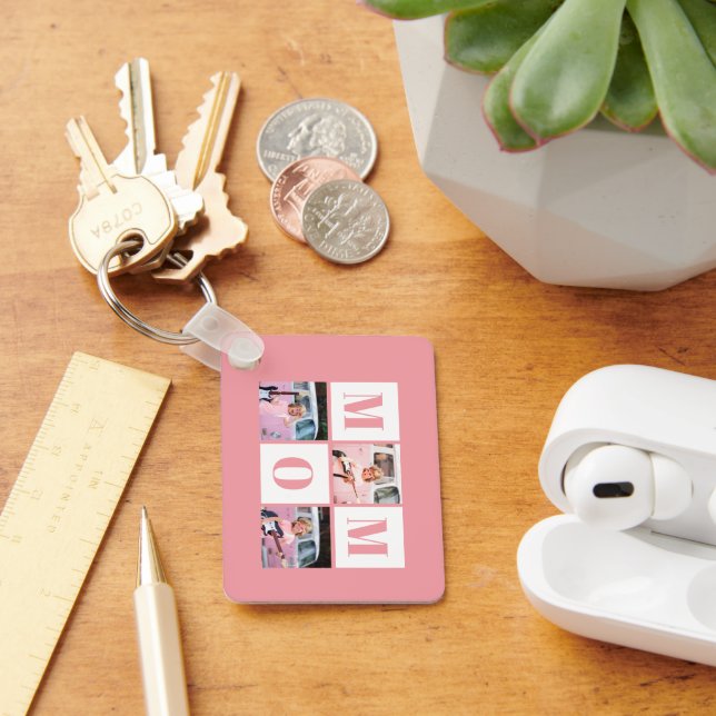 Mom 3 Photo Collage Pink Keychain (Desk)
