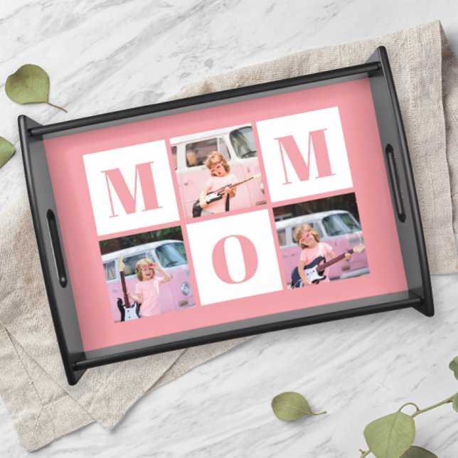 Mom 3 Photo Collage Pink Serving Tray (Creator Uploaded)