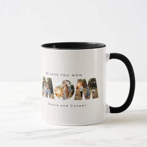 Mom 3 photo modern elegant black cream mothers day mug