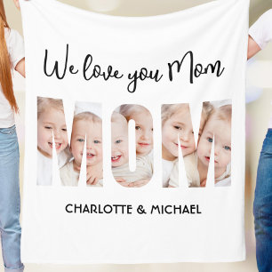 Mom 3 Photos Cutout Letters  Fleece Blanket