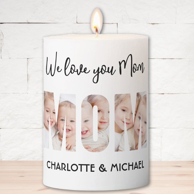 Mom 3 Photos Cutout Letters Pillar Candle (Creator Uploaded)