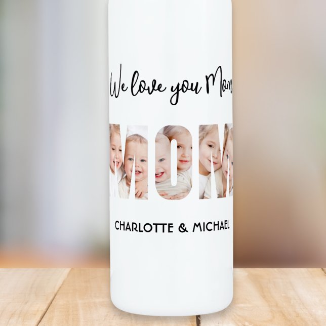 Mom 3 Photos Cutout Letters Stainless Steel Water Bottle (Creator Uploaded)