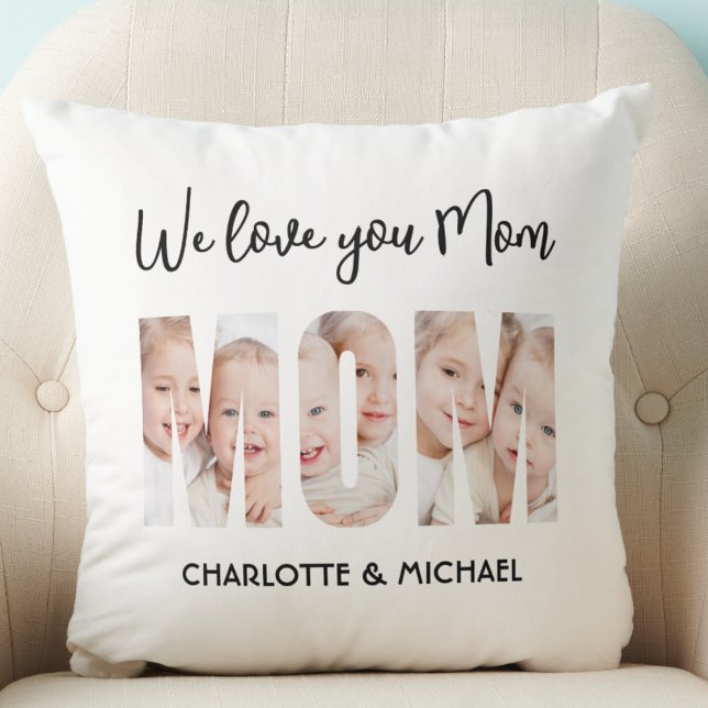 Mom 3 Photos Cutout Letters Throw Pillow (Creator Uploaded)
