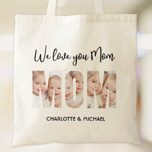Mom 3 Photos Cutout Letters Tote Bag