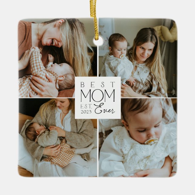 Mom 4 Photo Collage Christmas Ornament (Front)