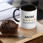 Mom 5 Star Review | Best Mom Ever Mug<br><div class="desc">Funny mother mug featuring the word "mom",  with a 5 star review,  the comment "amazing,  kind,  best mom ever,  would highly recommend her",  and the childs name.</div>