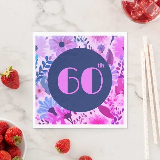 Mom 60th Birthday Pink, Blue And Purple Floral Napkins (Insitu)