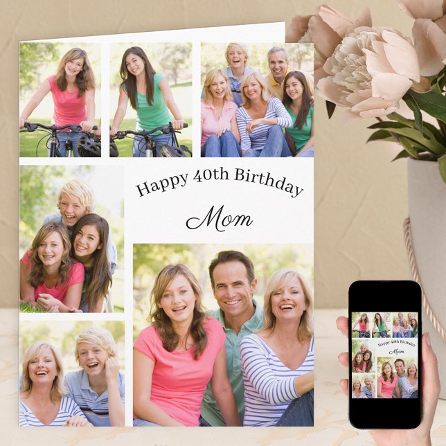 Mom 6 Photo Collage Any Age Happy Birthday Card (Creator Uploaded)