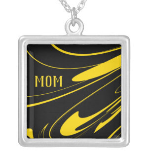 Mom Abstract Black and Yellow Design Necklace