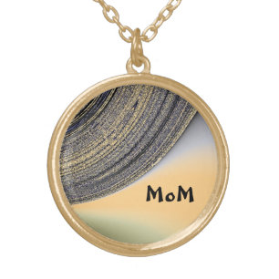 MoM Abstract Blue and Gold Design Necklace