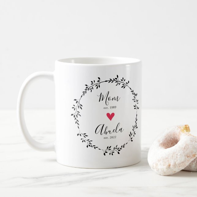 Mom | Abuela Year Est. Heart  Coffee Mug (With Donut)