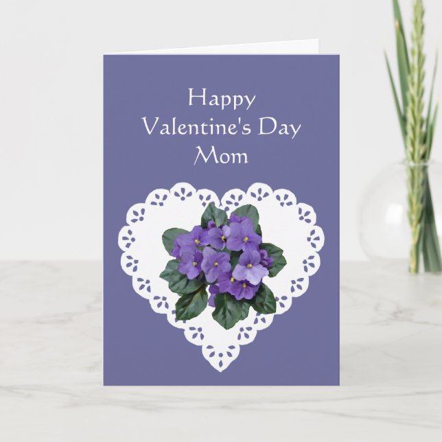 Mom African Violet Flower Valentine Poem Holiday Card (Front)