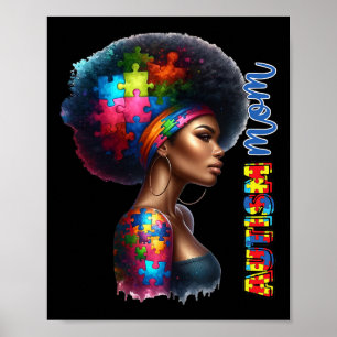Mom Afro Autism Awareness Mama Black Autism Mother Poster