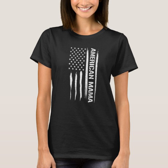 Mom American Mama - American Flag Sayings Premium T-Shirt (Front)