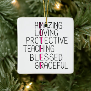 Mom Anagram Amazing Loving Protective Mother Ceramic Ornament
