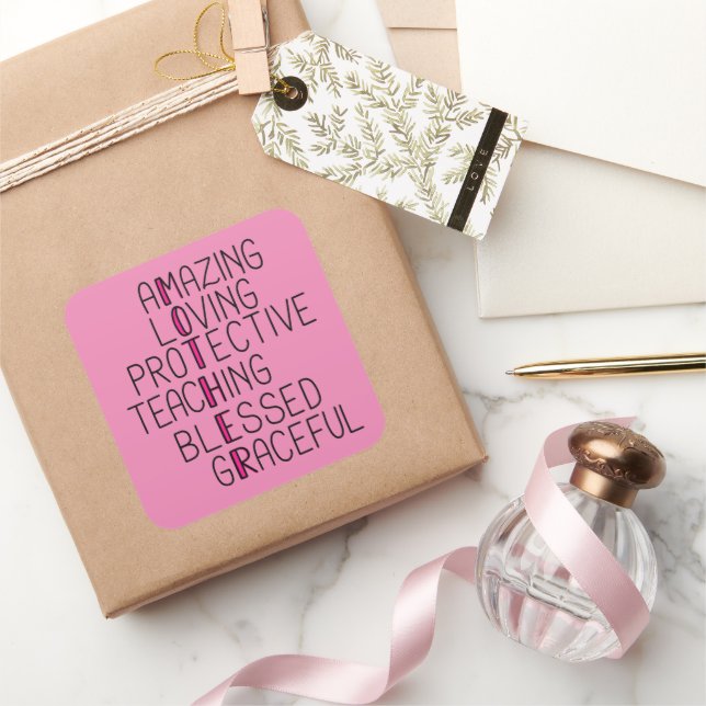 Mom Anagram Amazing Loving Protective Mother Square Sticker (Gifting)