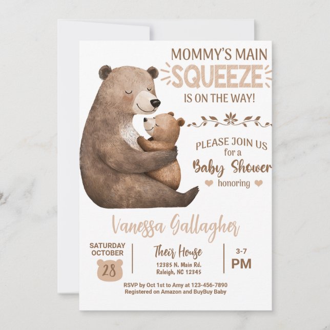 Mom and baby bear baby shower invitation. invitation (Front)