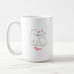 Mom and Baby Bear Hearts Minimalist Personalized Coffee Mug