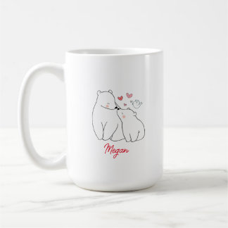 Mom and Baby Bear Hearts Minimalist Personalized Coffee Mug