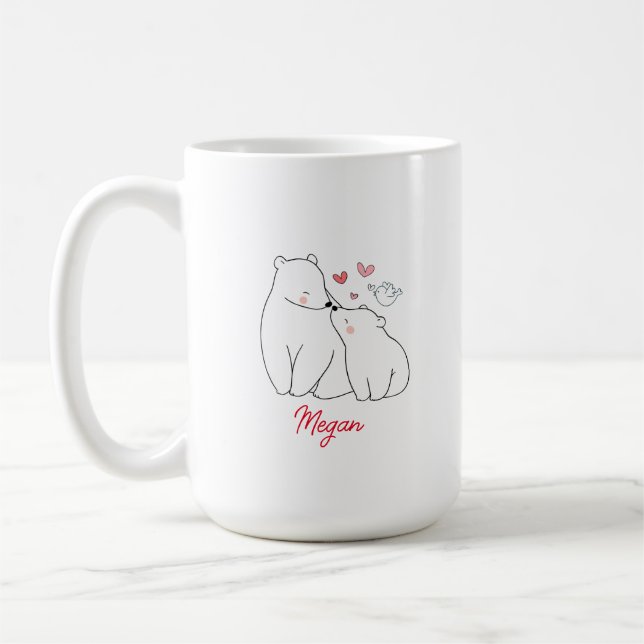 Mom and Baby Bear Hearts  Minimalist Personalized Coffee Mug (Left)