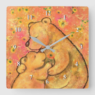 Mom and Baby Bear - Mother's Day - Add Text / Name Square Wall Clock