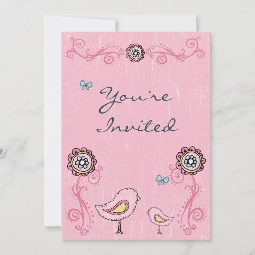 Mom and Baby Bird Girl's Baby Shower Invitation
