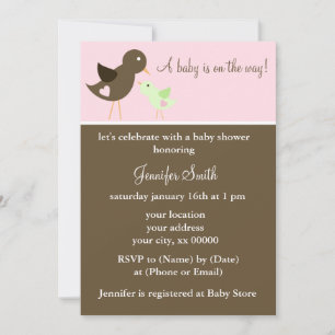 Mom and Baby Birds Girl Baby Shower Invitation