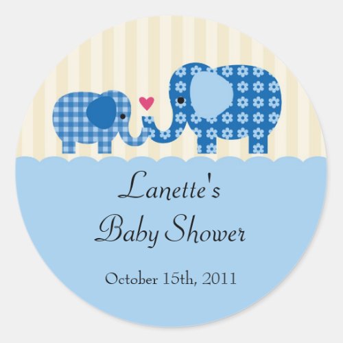 Mom and Baby Boy Elephant Favor Sticker