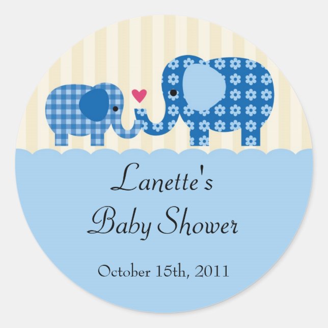 Mom and Baby Boy Elephant Favor Sticker (Front)
