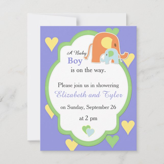 Mom and Baby Boy Elephant Shower Invitation (Front)