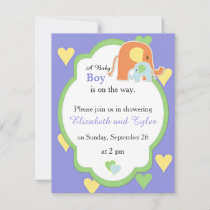 Mom and Baby Boy Elephant Shower Invitation