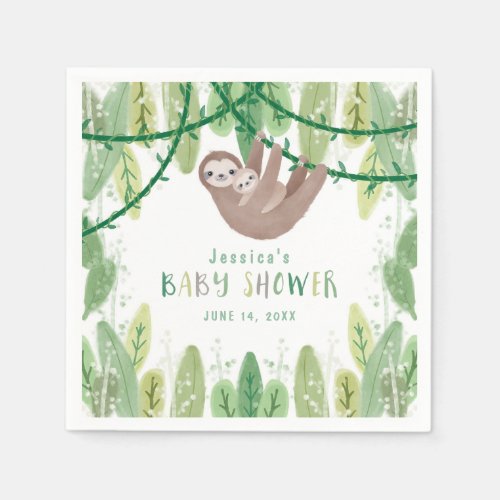 Mom and Baby Boy or Girl Sloth Jungle theme Napkins