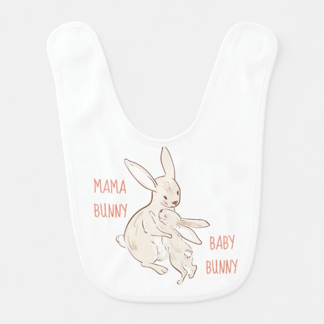 Mom and Baby Bunny Design Baby Bib (Front)