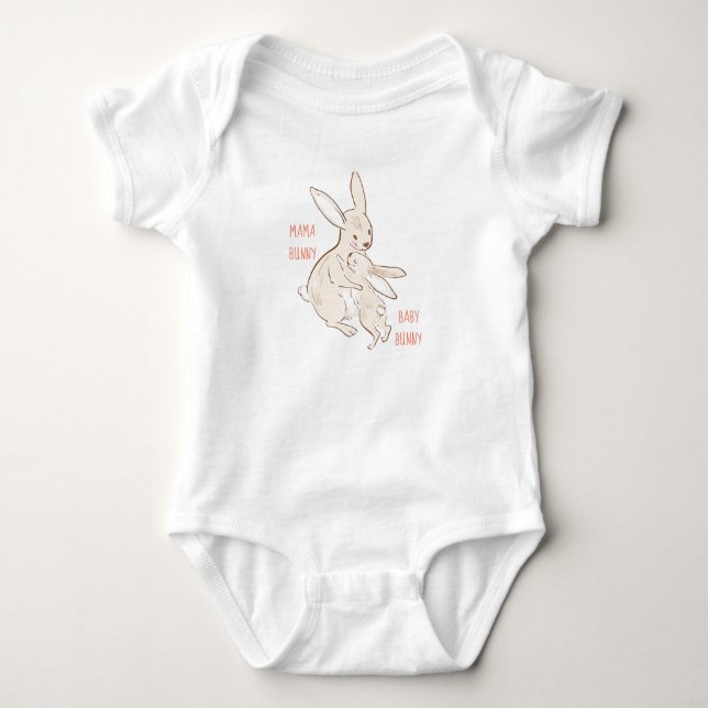 Mom and Baby Bunny Design Baby Bodysuit (Front)