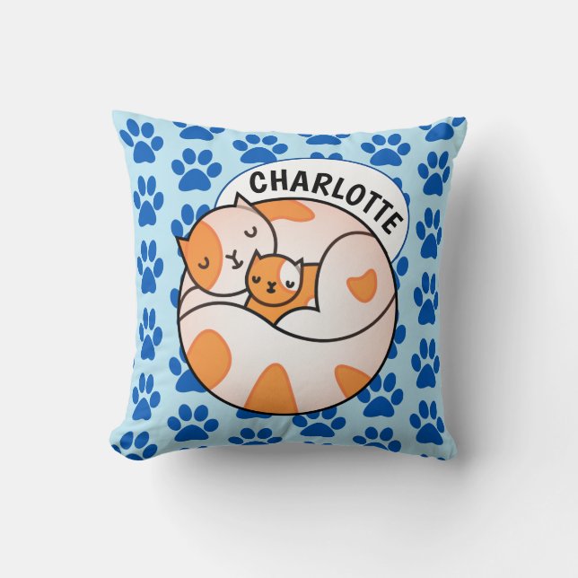Mom And Baby Cats Throw Pillow (Front)