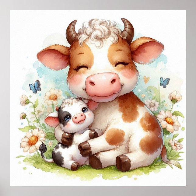 Mom and Baby Cow Poster (Front)