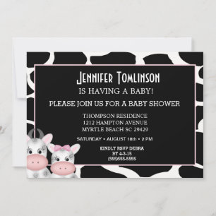 Mom and Baby Cow Print Baby Shower Invitation