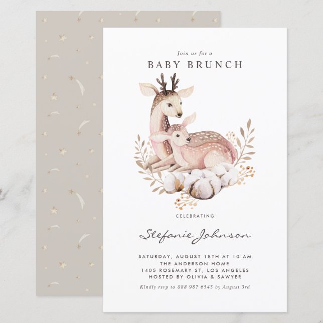 Mom and Baby Deer Fall Baby Brunch Invitation (Front/Back)