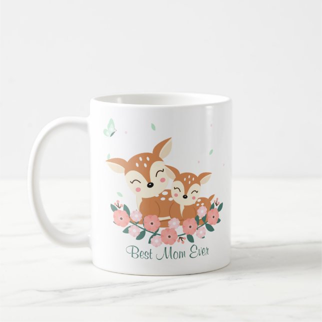 Mom and baby deer Mothers Day Coffee Mug (Left)