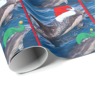 Mom and baby dolphin Santa Christmas wrapping pape Paper