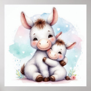 Mom and Baby Donkey Poster