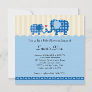 Mom and Baby Elephant Baby Boy Shower Invitation
