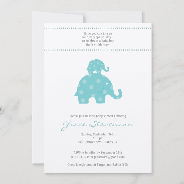 Mom and Baby Elephant Baby Boy Shower Invitation (Front)