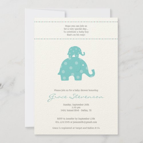 Mom and Baby Elephant Baby Boy Shower Invitation