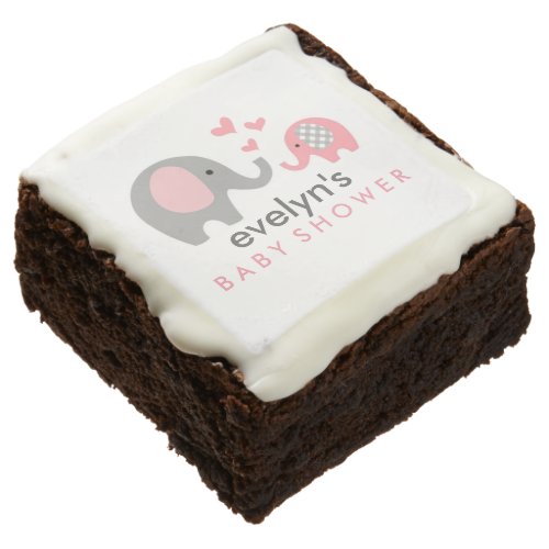 Mom and Baby Elephant Baby Shower Brownie Pink