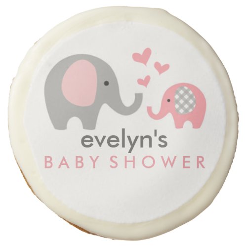 Mom and Baby Elephant Baby Shower Cookie Pink
