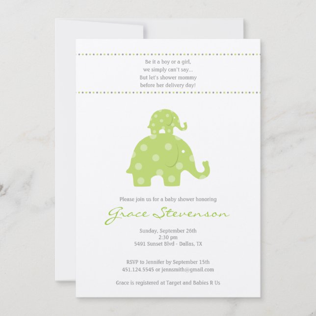 Mom and Baby Elephant Baby Shower Invitation (Front)