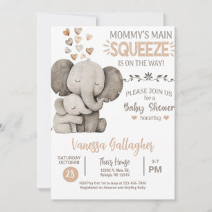 Mom and baby elephant baby shower invitation. invitation